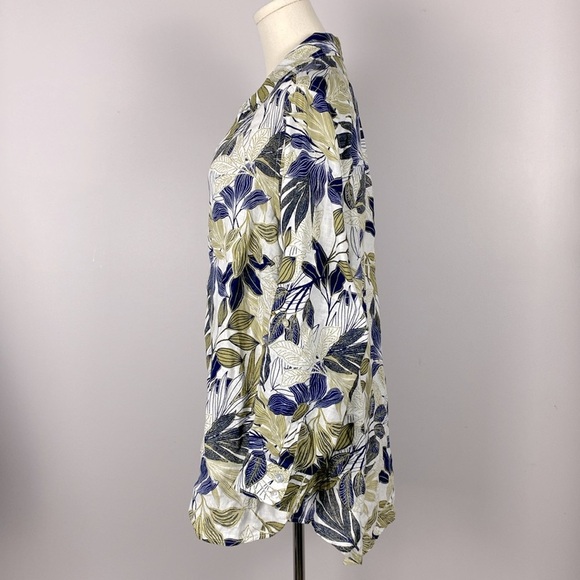 Tahari 100% linen leaf print button down top 1X vacation resort - Picture 9 of 13